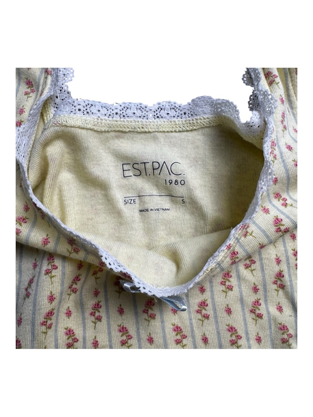 Floral Striped Yellow Lace-Trim Crop Tank - Picture 3 of 5